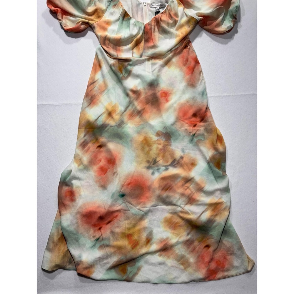 Banana Republic Dress Womens 10 Multi Floral V Neck Puff Sleeve Fit Flare Midi